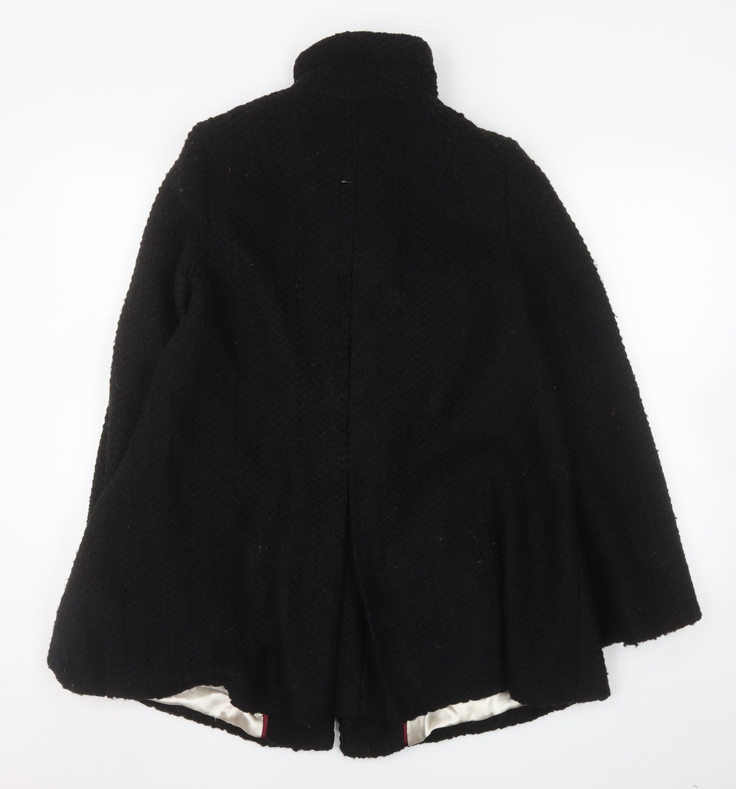 Monsoon Womens Black Wool Blend Mid-Length Overcoat Size 8