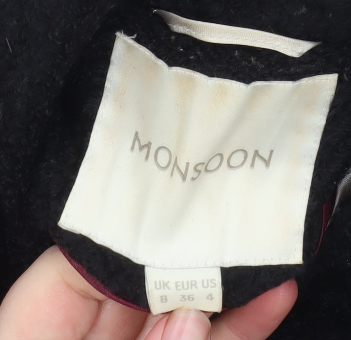 Monsoon Womens Black Wool Blend Mid-Length Overcoat Size 8