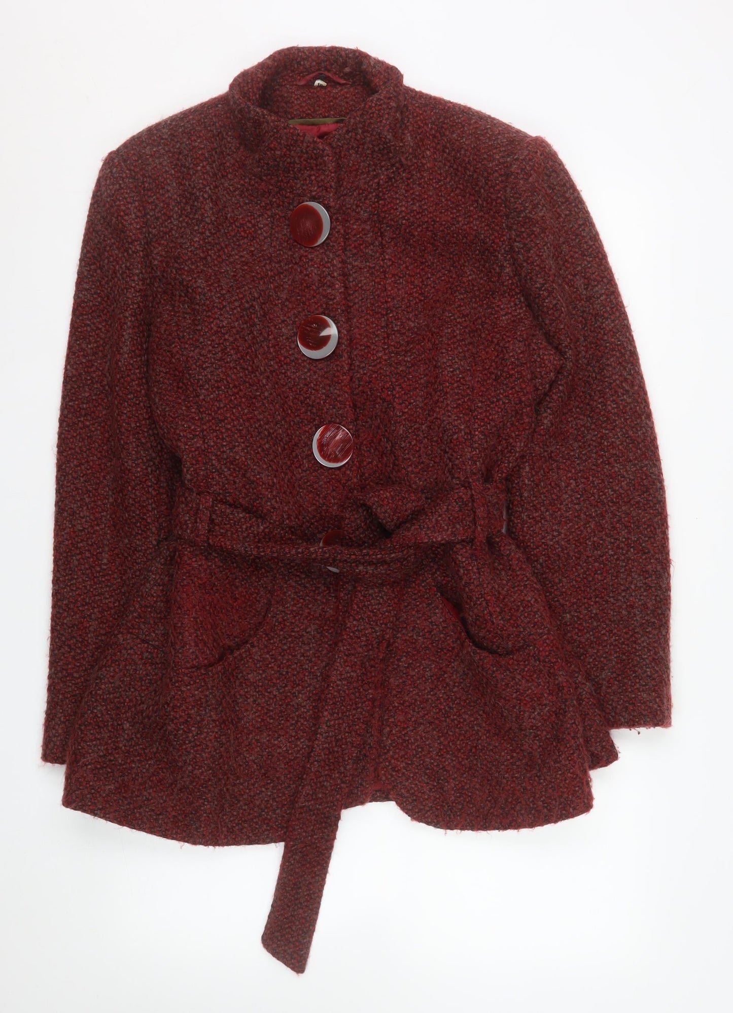 Klass Collection Women's Red Wool Blend Belted Coat Size 16