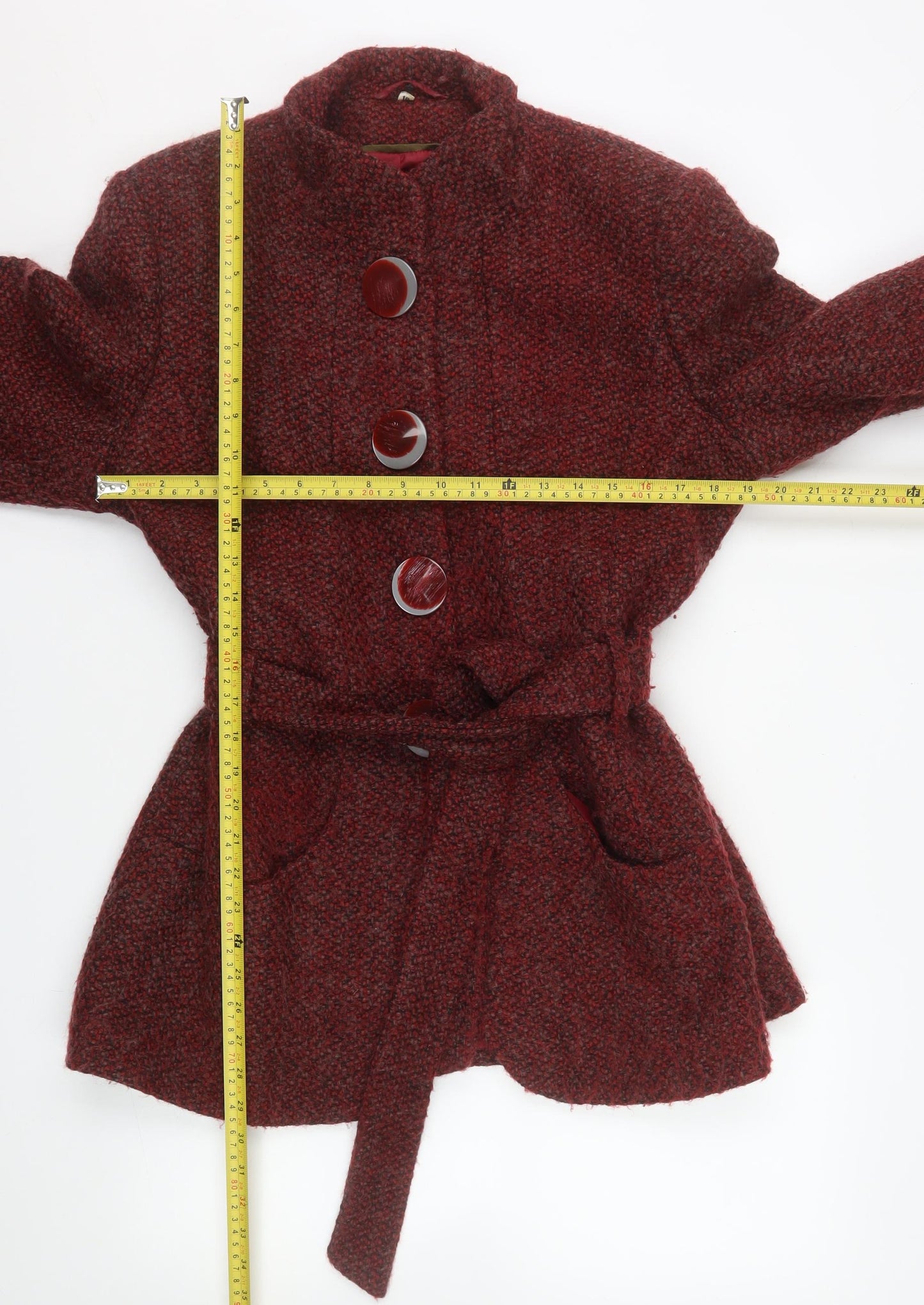 Klass Collection Women's Red Wool Blend Belted Coat Size 16