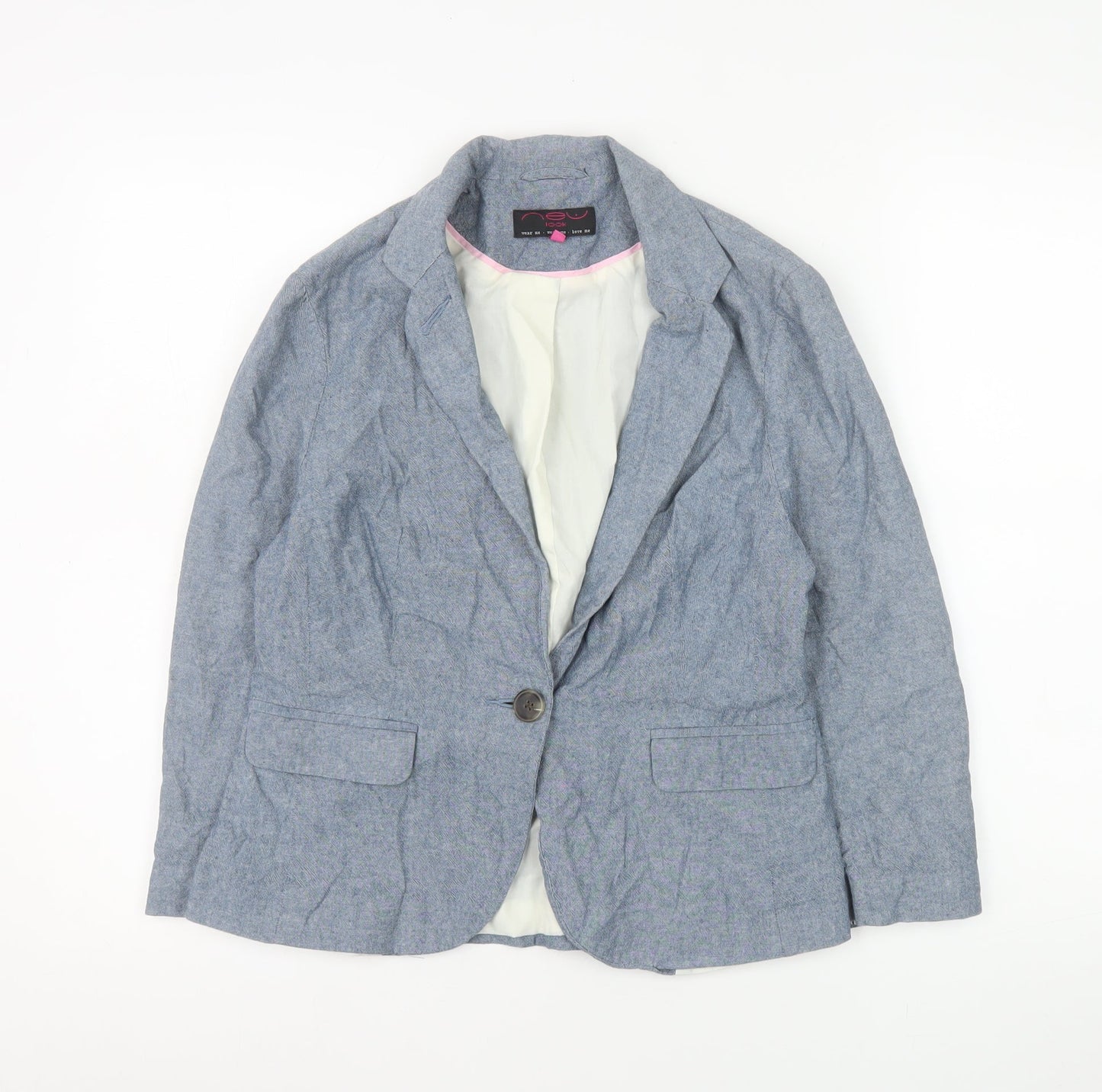 New Look Women Blue Cotton Single-Breasted Blazer Size 12