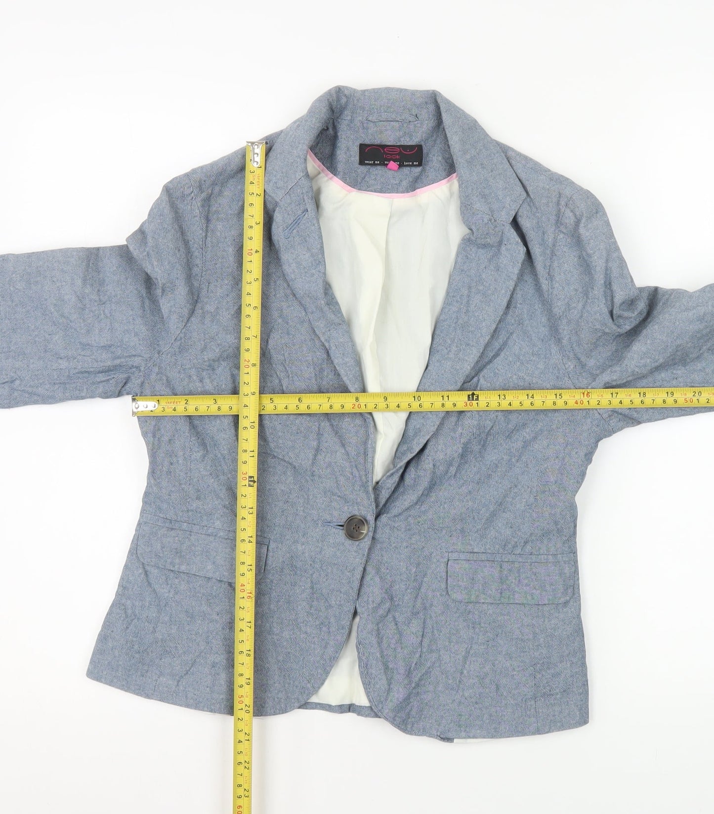 New Look Women Blue Cotton Single-Breasted Blazer Size 12