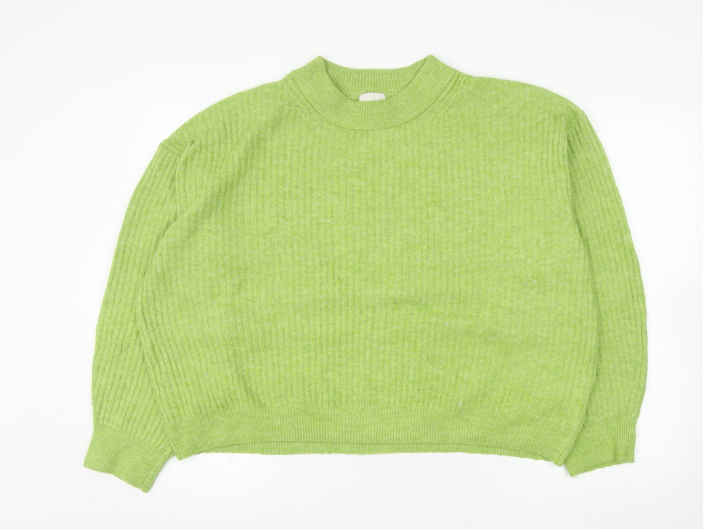 H&M Women Green Mock Neck Ribbed Knit Jumper Size 12