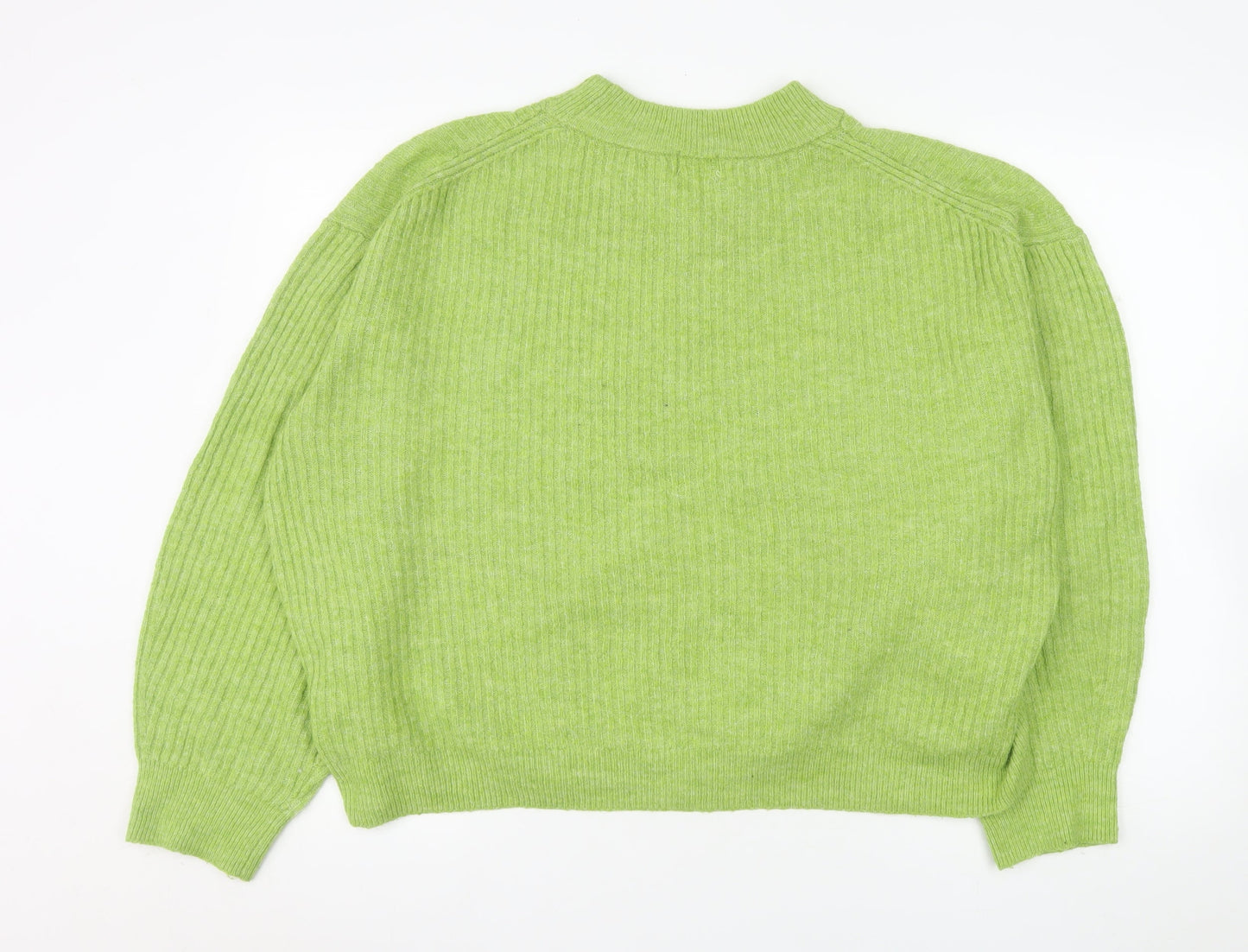 H&M Women Green Mock Neck Ribbed Knit Jumper Size 12