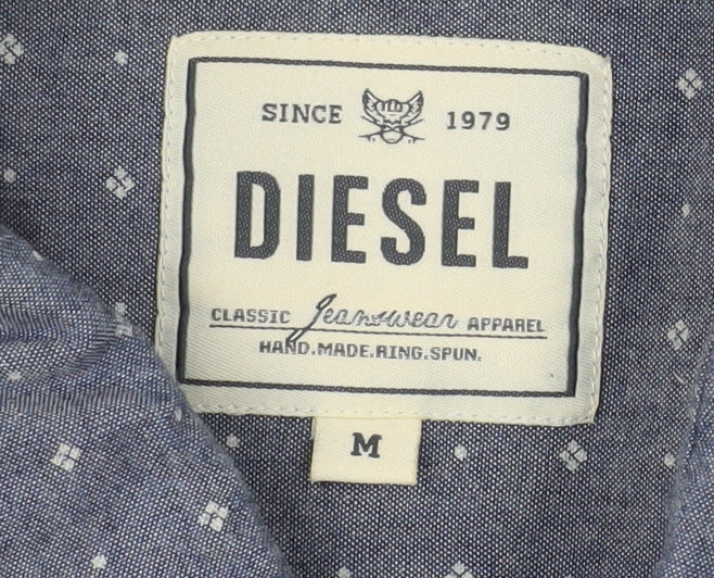 Diesel Men Blue Short Sleeve Cotton Button-Up Shirt M