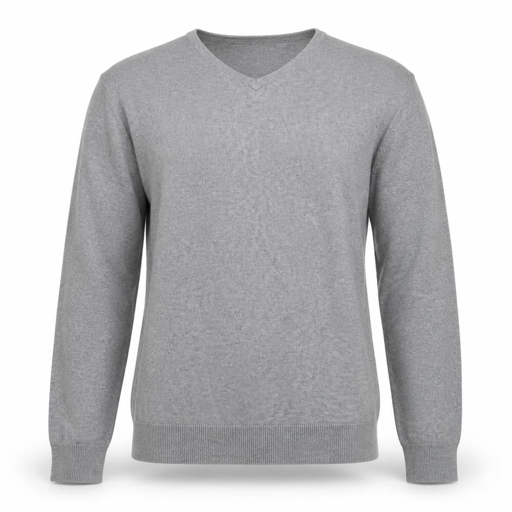 H&M Men Grey Cotton V-Neck Pullover Jumper Size L
