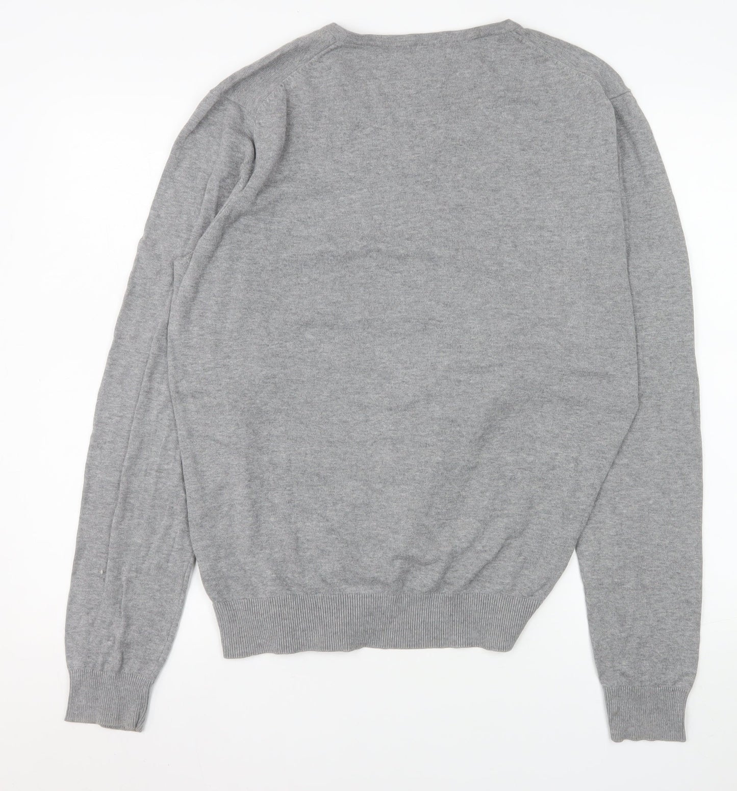 H&M Men Grey Cotton V-Neck Pullover Jumper Size L