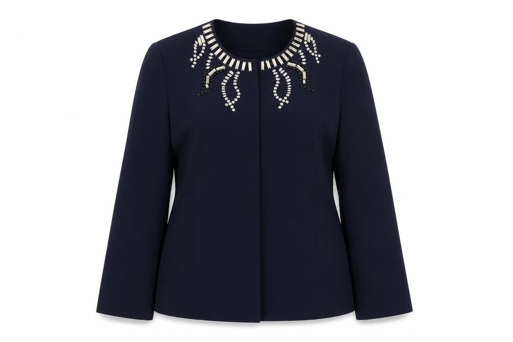 Nightingales Women Blue Embellished Blazer Jacket Size 14