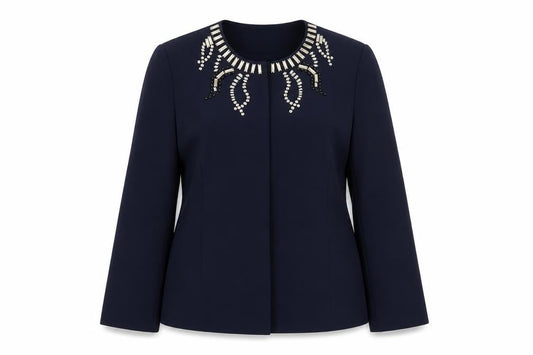 Nightingales Women Blue Embellished Blazer Jacket Size 14