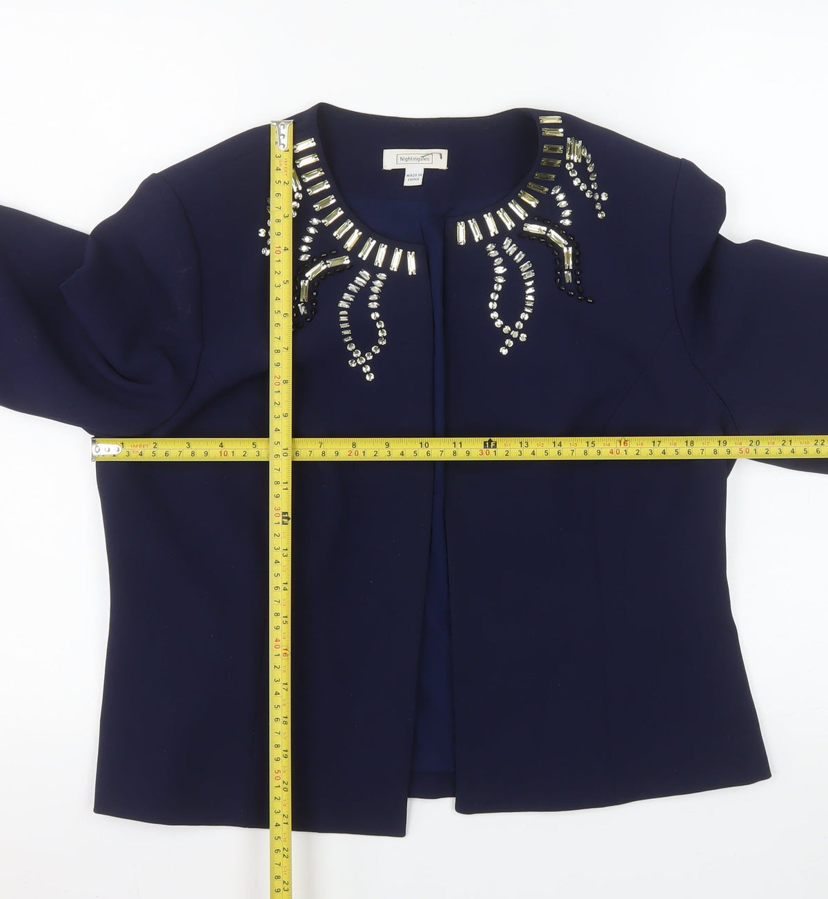 Nightingales Women Blue Embellished Blazer Jacket Size 14