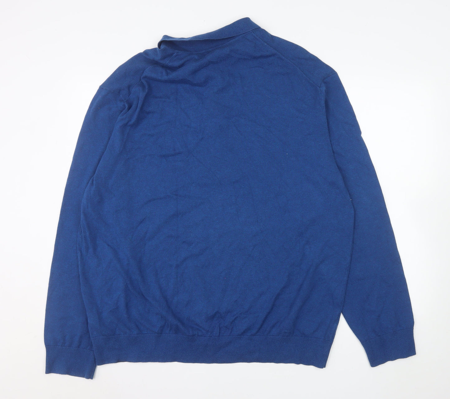 Marks and Spencer Men's Blue Cotton Blend Long Sleeve Polo 2XL