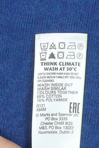 Marks and Spencer Men's Blue Cotton Blend Long Sleeve Polo 2XL