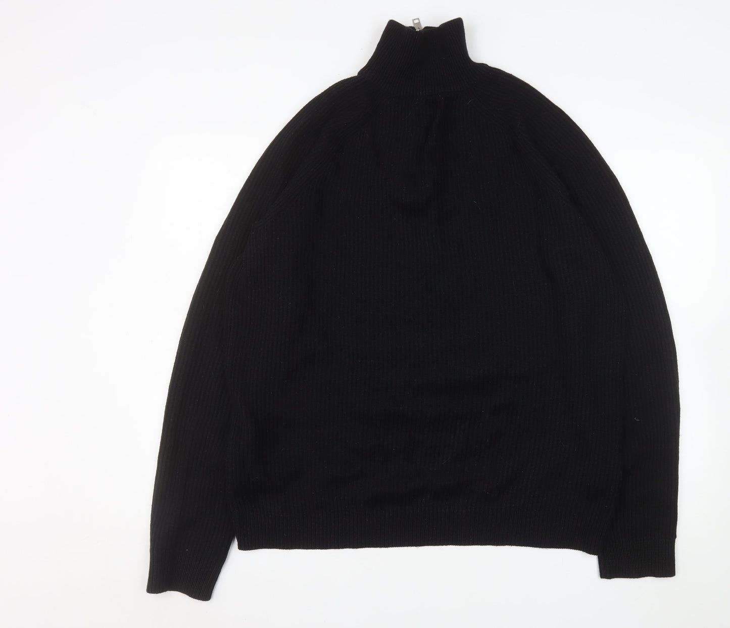 Jack & Jones Men Black 2XL High Neck 1/2 Zip Knit Sweatshirt