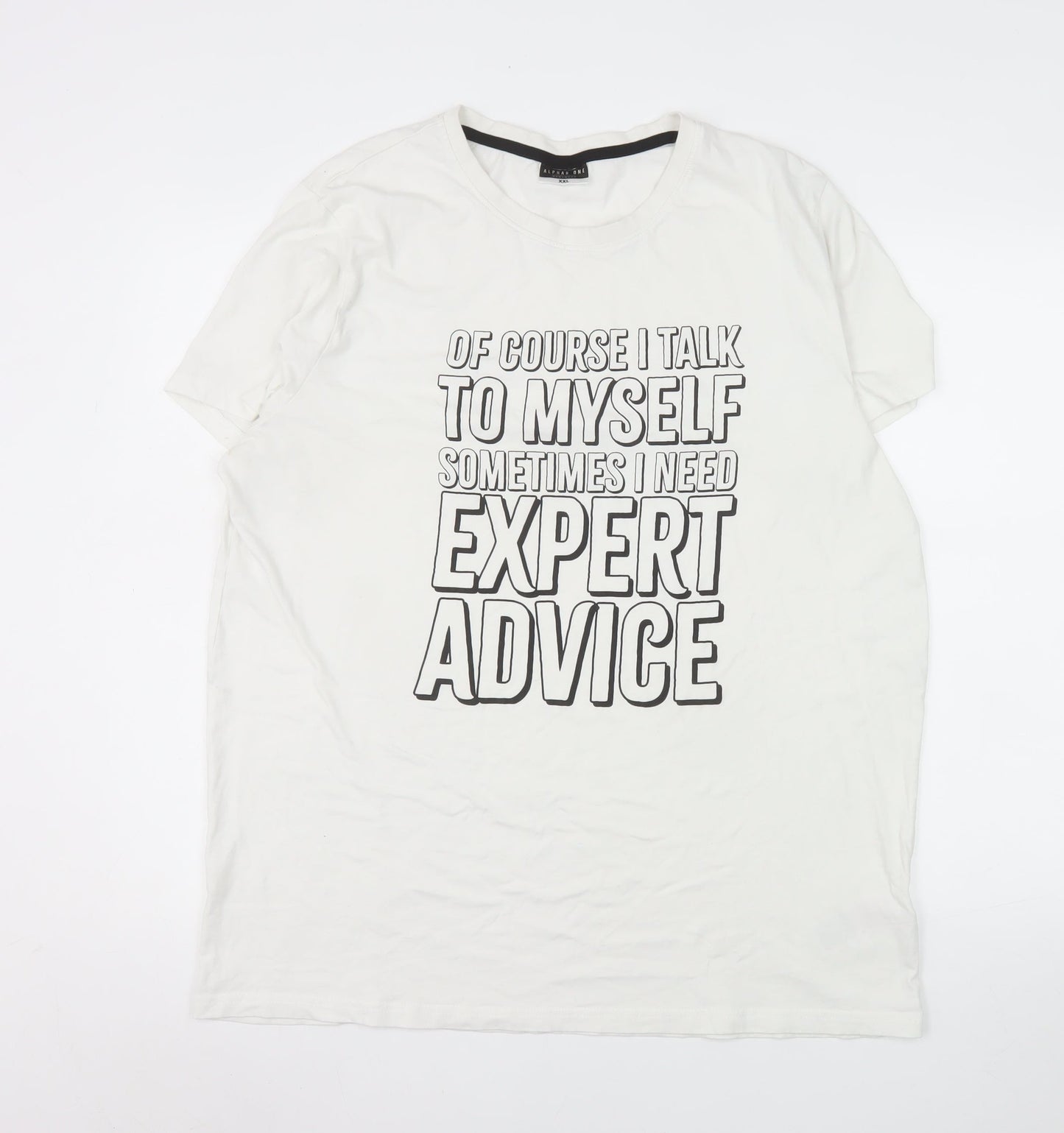 Alphar One Mens White 2XL Funny Graphic Cotton Crew Neck T-Shirt