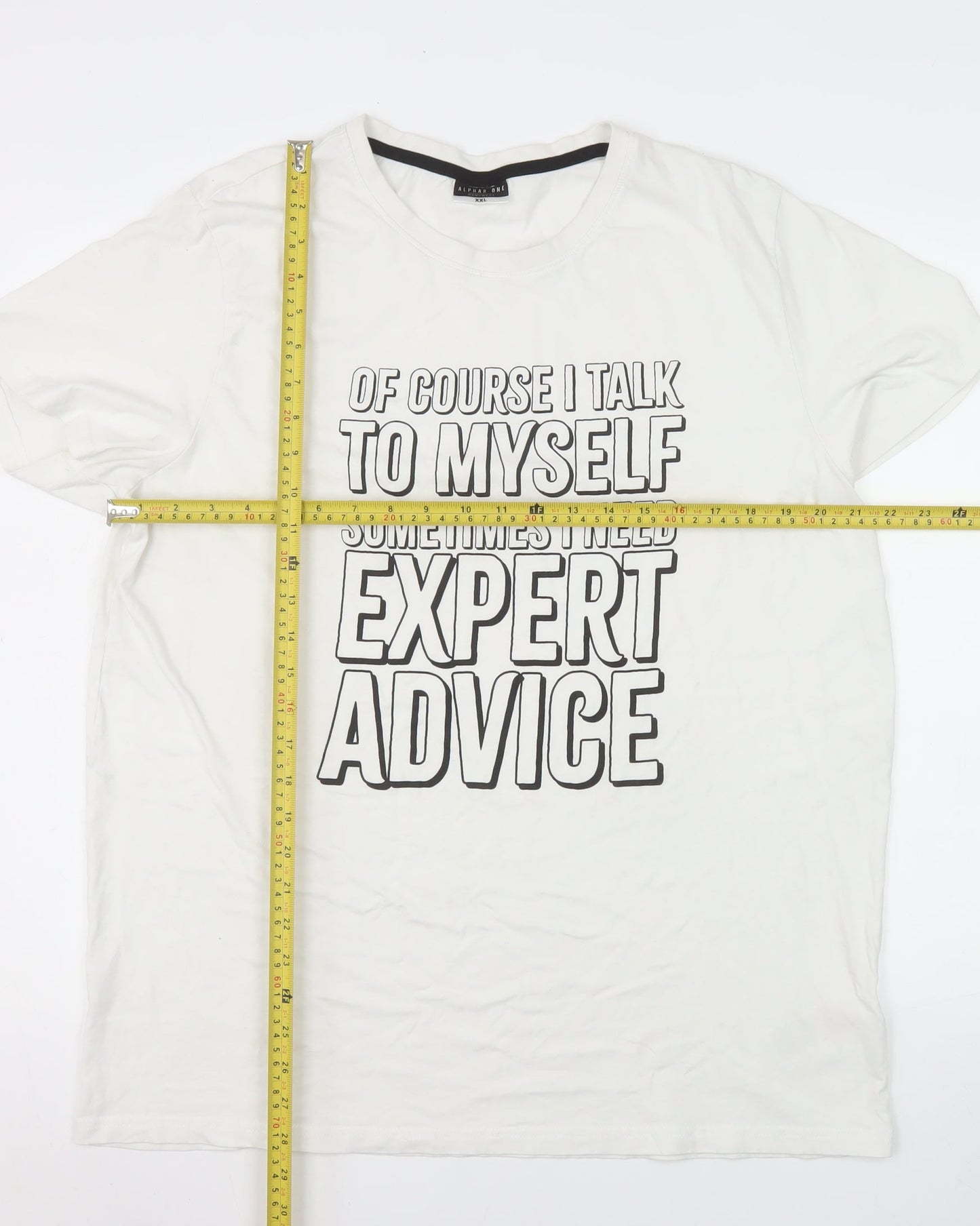 Alphar One Mens White 2XL Funny Graphic Cotton Crew Neck T-Shirt