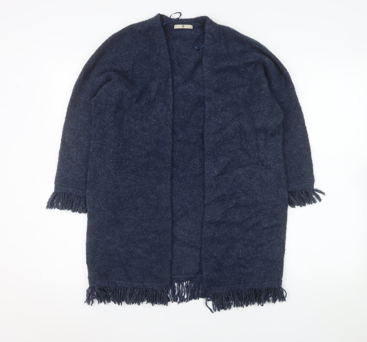 Tu Women’s Blue Longline Knitted Fringe Cardigan Size 10