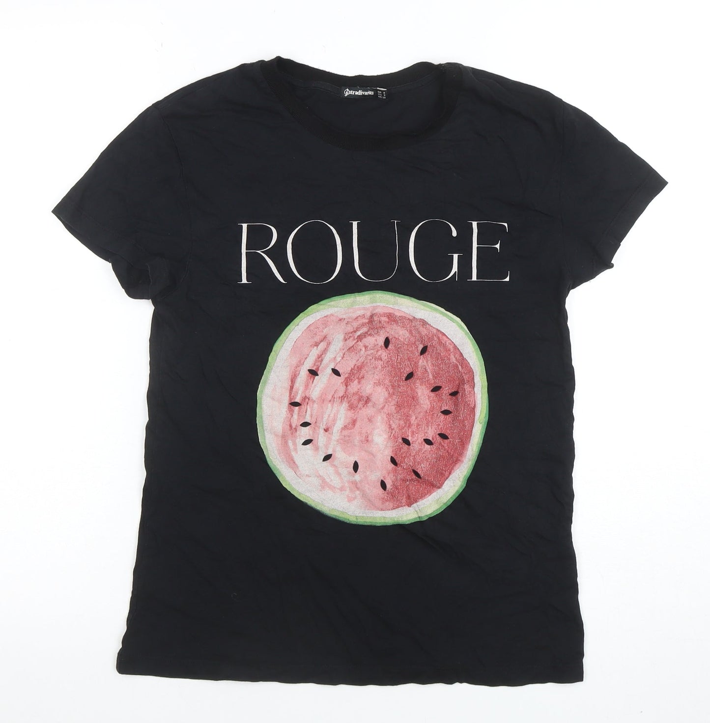 Stradivarius Womens Black Graphic Rouge Watermelon T-Shirt Size S