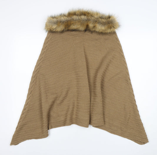 New Look Women’s Beige Knit Fur Trim Cape One Size