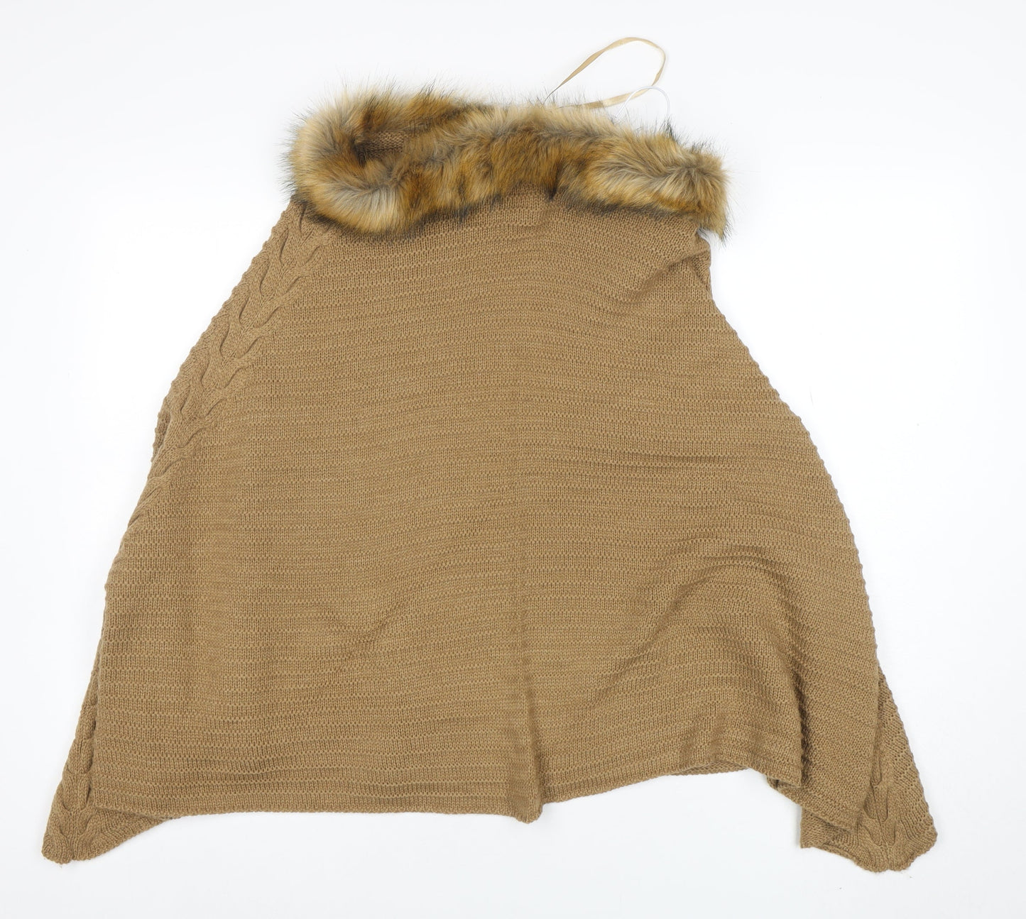 New Look Women’s Beige Knit Fur Trim Cape One Size