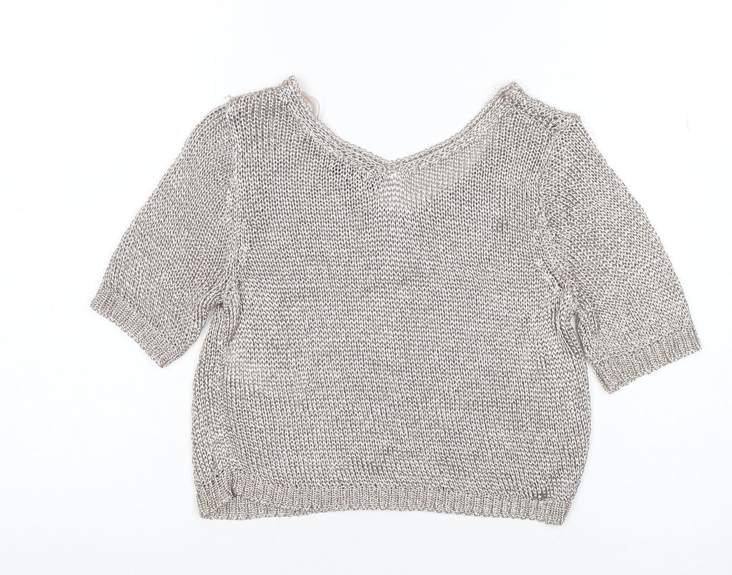 Topshop Petite Women’s Silver Knit V-Neck Cropped Blouse Size 8