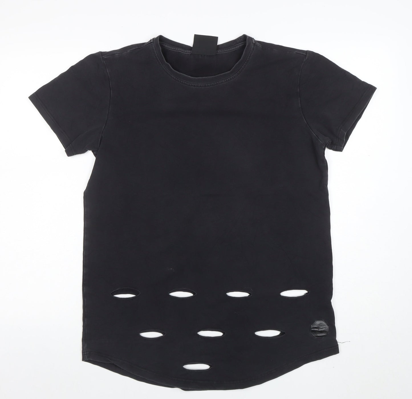 Jack & Jones Paris Mens Black Distressed Crew Neck Cotton Blend T-Shirt Size M
