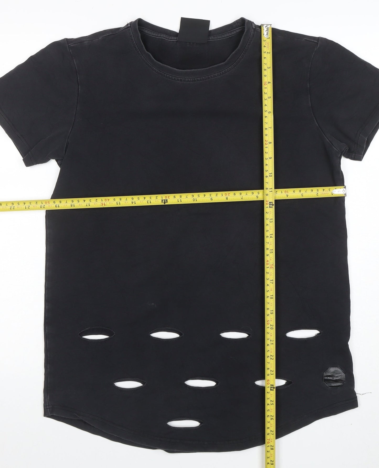 Jack & Jones Paris Mens Black Distressed Crew Neck Cotton Blend T-Shirt Size M