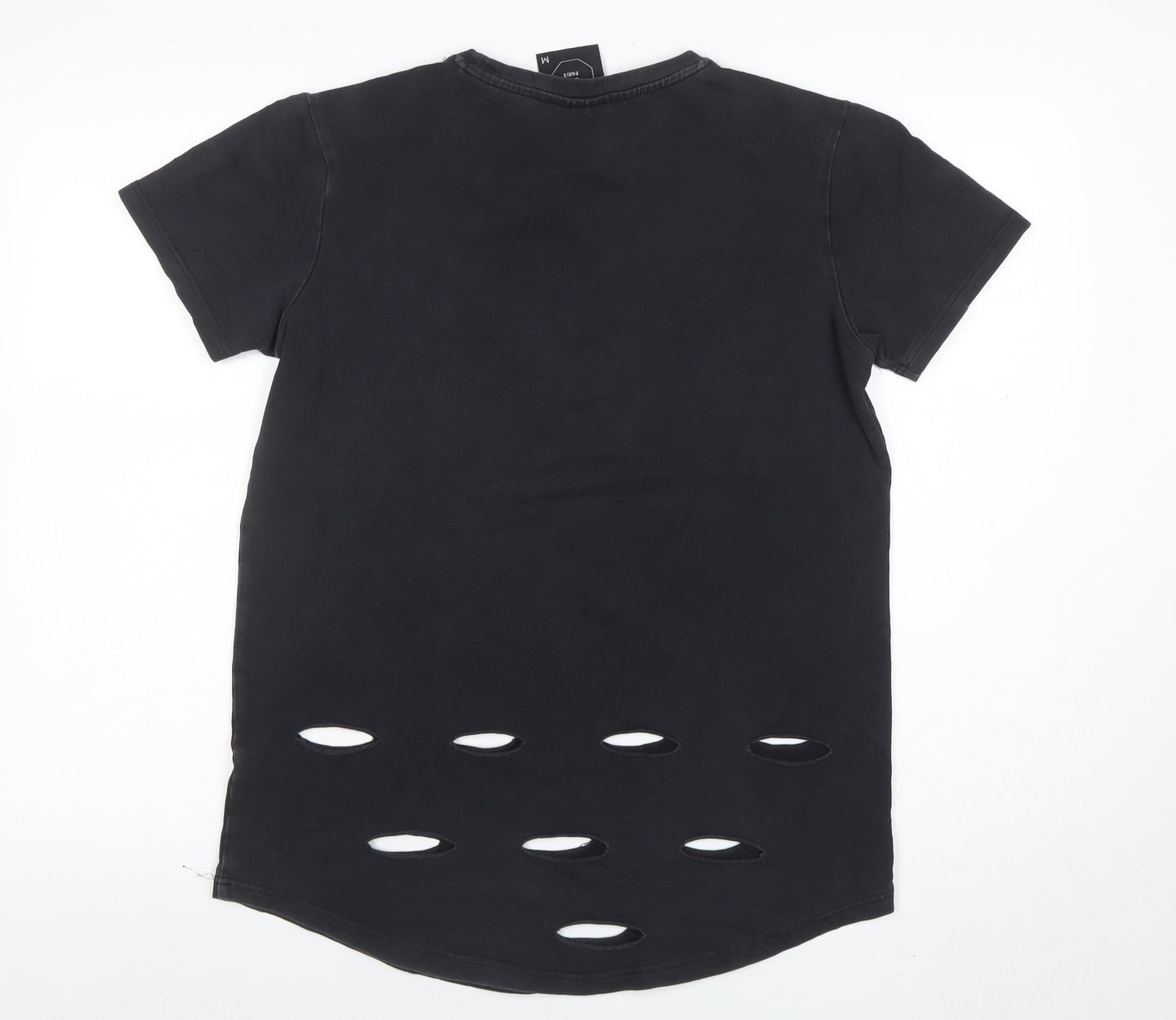 Jack & Jones Paris Mens Black Distressed Crew Neck Cotton Blend T-Shirt Size M