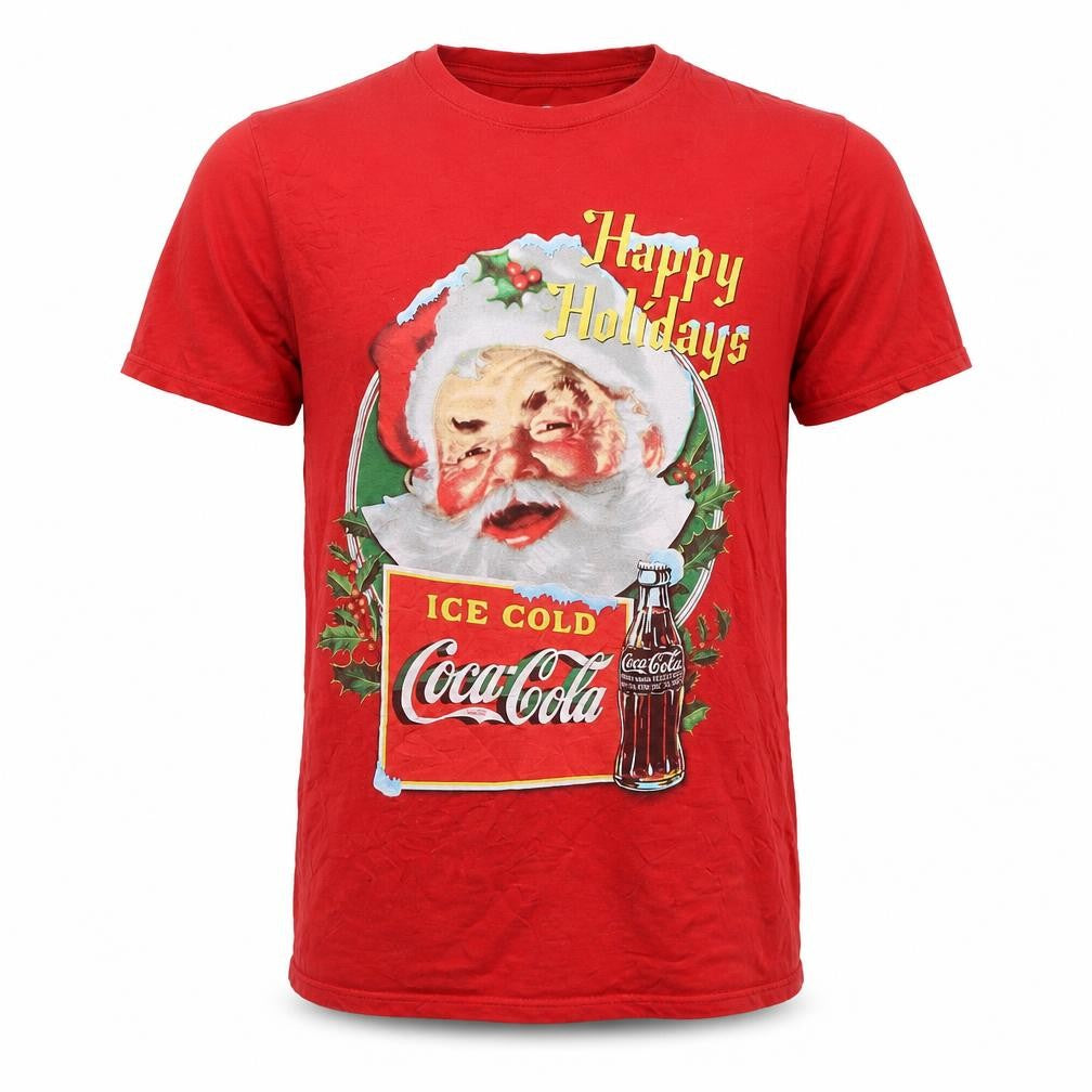 Coca-Cola Men's Red Christmas Santa Graphic T-Shirt Size M