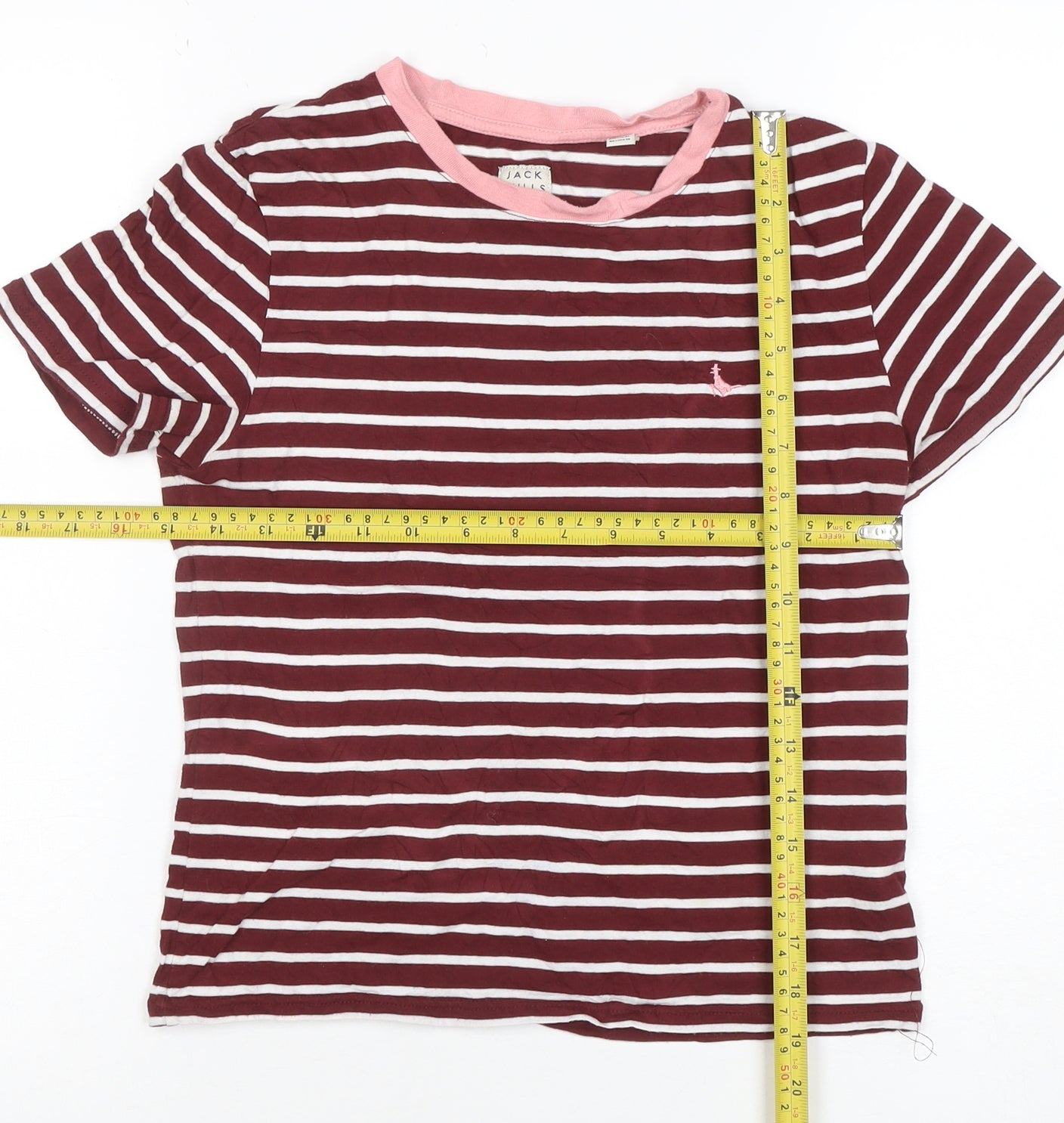 Jack Wills Womens Red Striped Cotton Modal T-Shirt UK 10