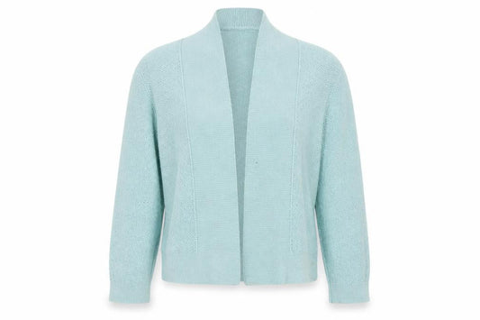 Front view of Roman Women’s Blue Knit Open Front Cardigan, size UK 18