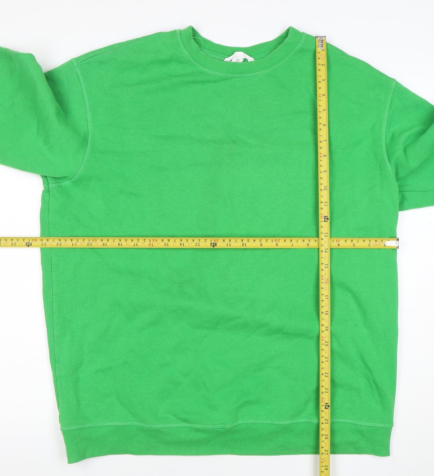 H&M Women Green Pullover Sweatshirt Size 12 Cotton Blend