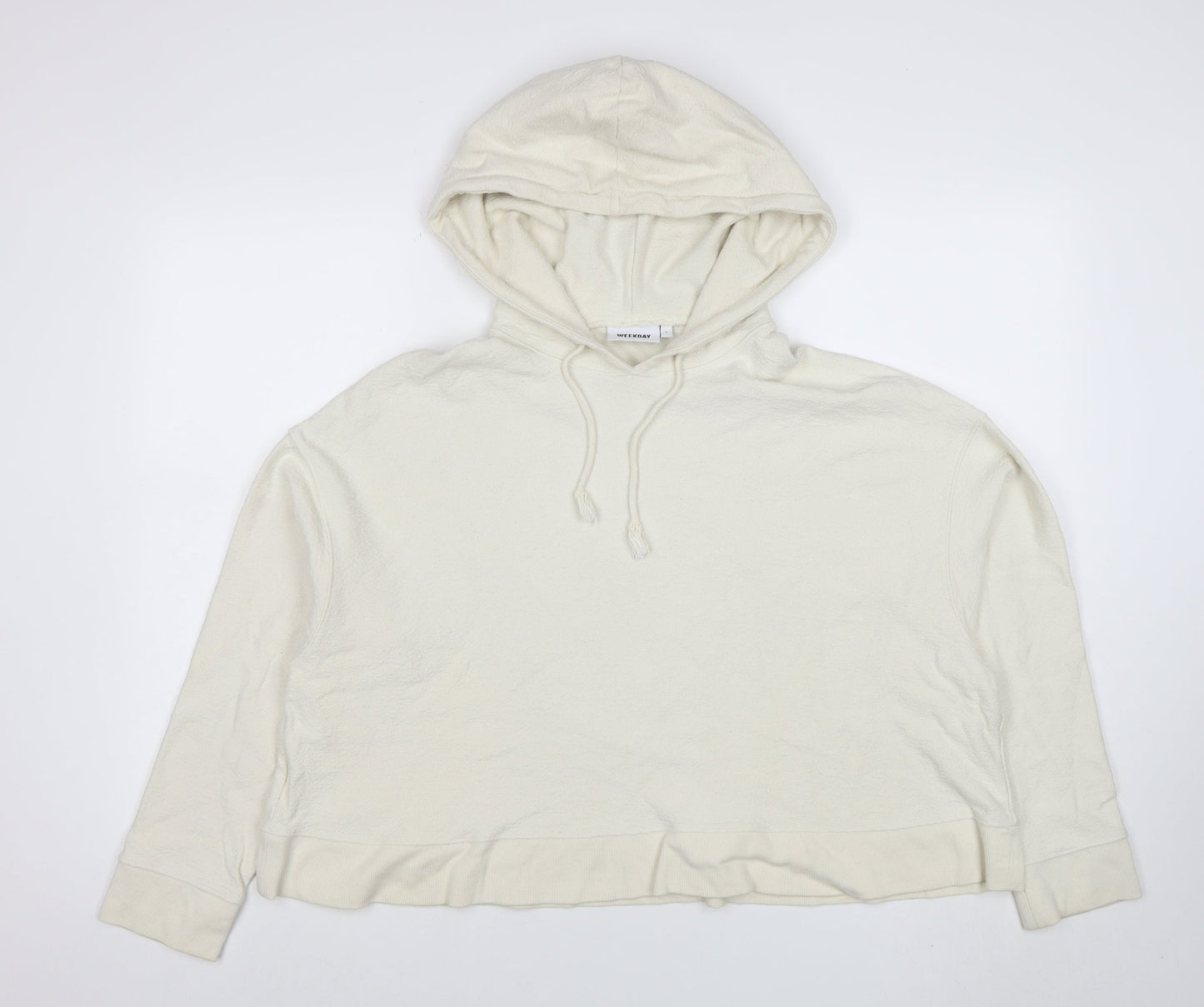 Weekday Women Ivory Cotton Blend Pullover Hoodie L Relaxed Fit