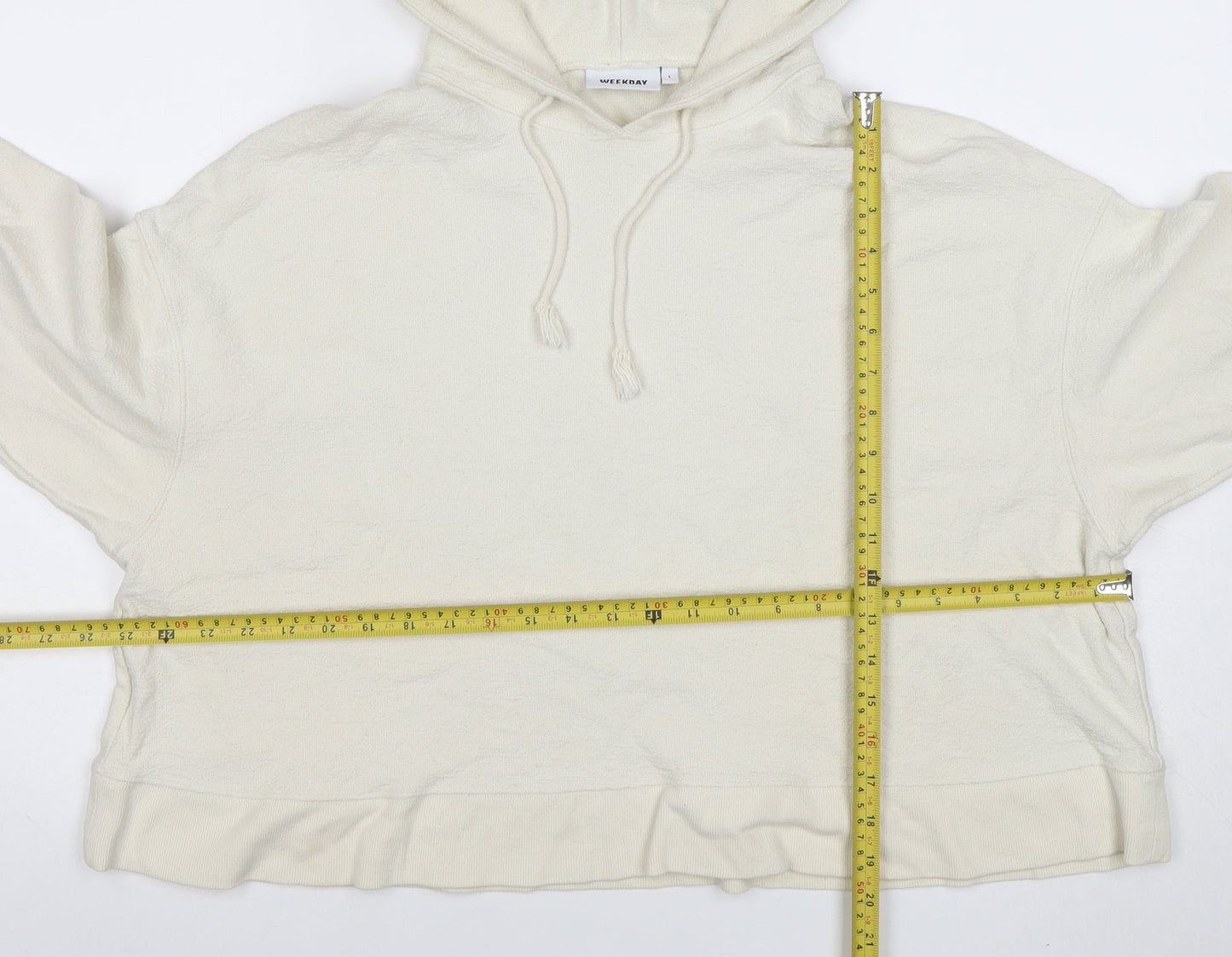 Weekday Women Ivory Cotton Blend Pullover Hoodie L Relaxed Fit