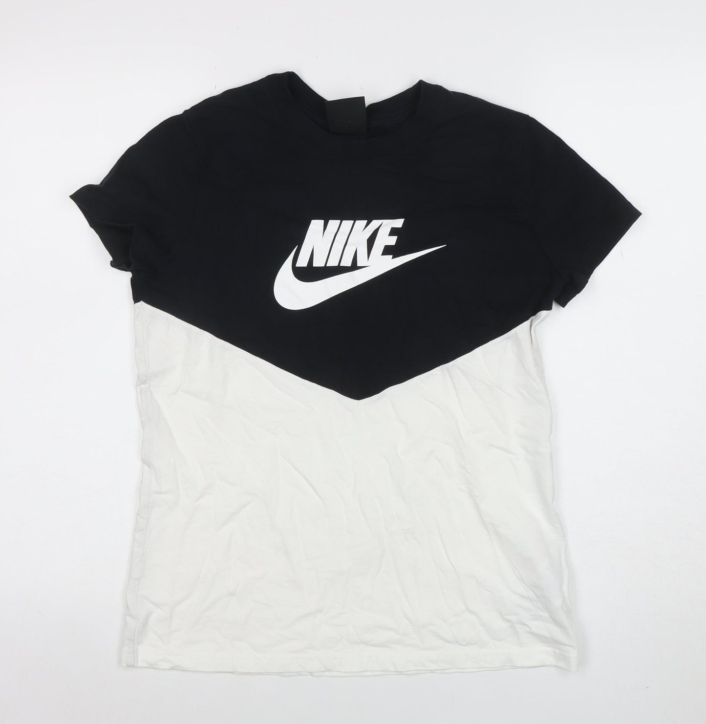 Nike Men's Black White Colourblock Logo Crew Neck Cotton T-Shirt M