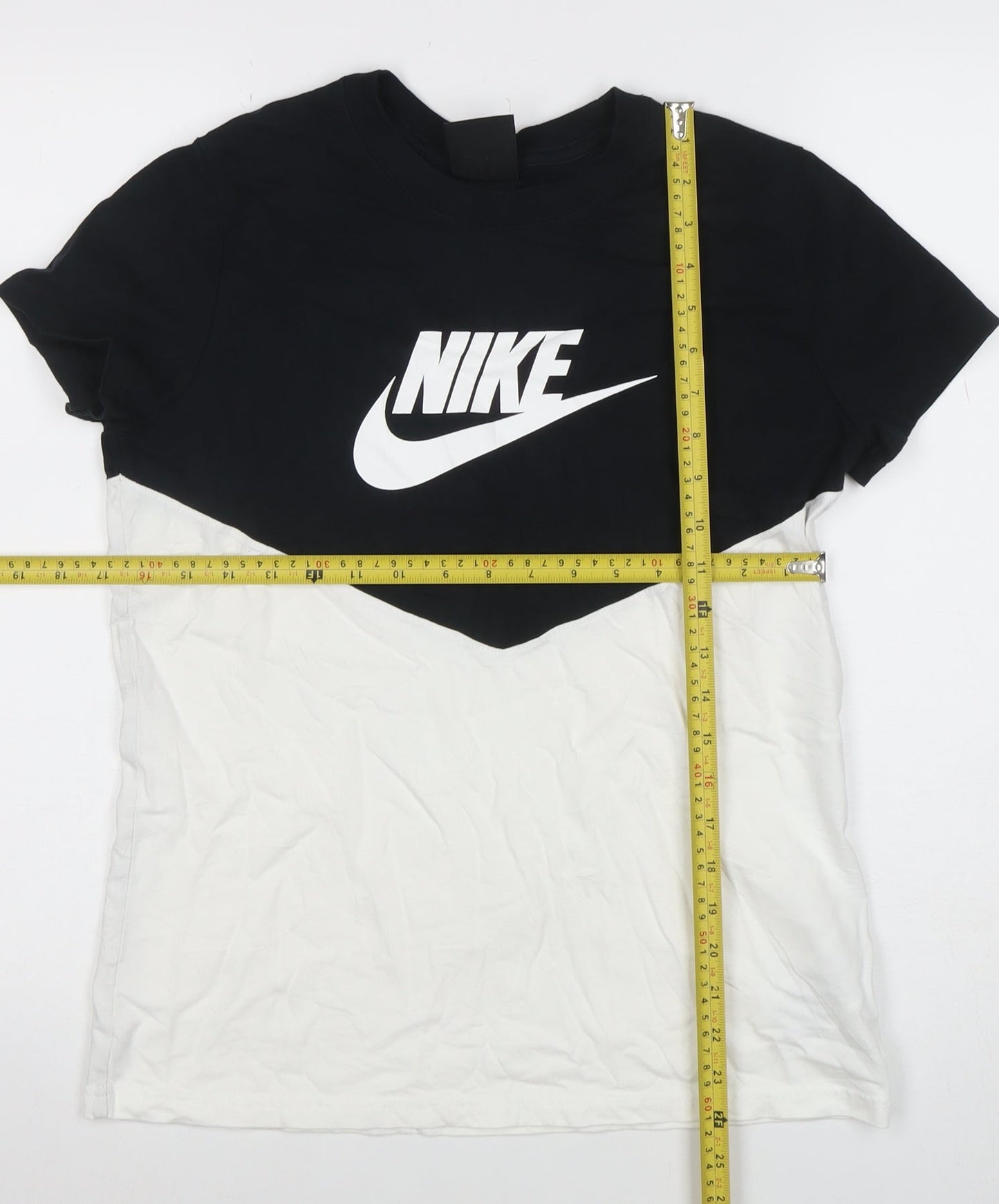Nike Men's Black White Colourblock Logo Crew Neck Cotton T-Shirt M