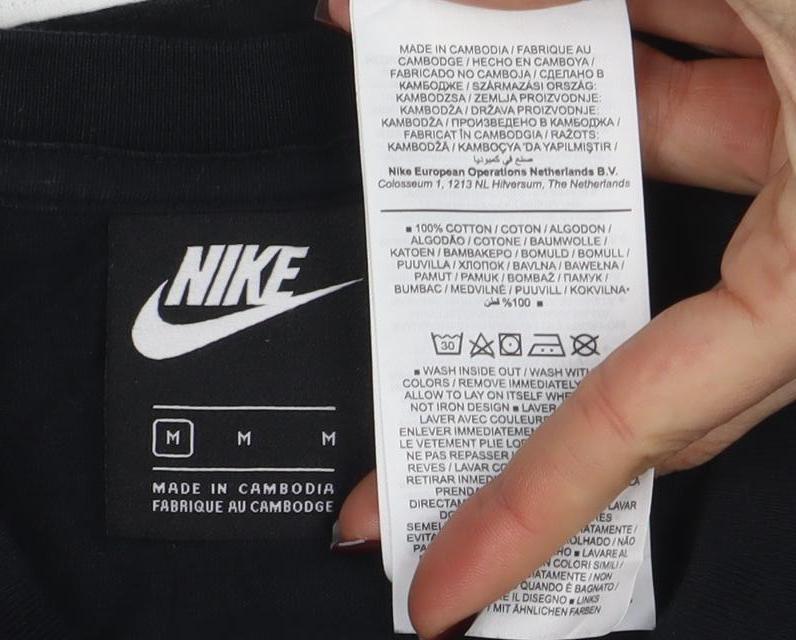 Nike Men's Black White Colourblock Logo Crew Neck Cotton T-Shirt M