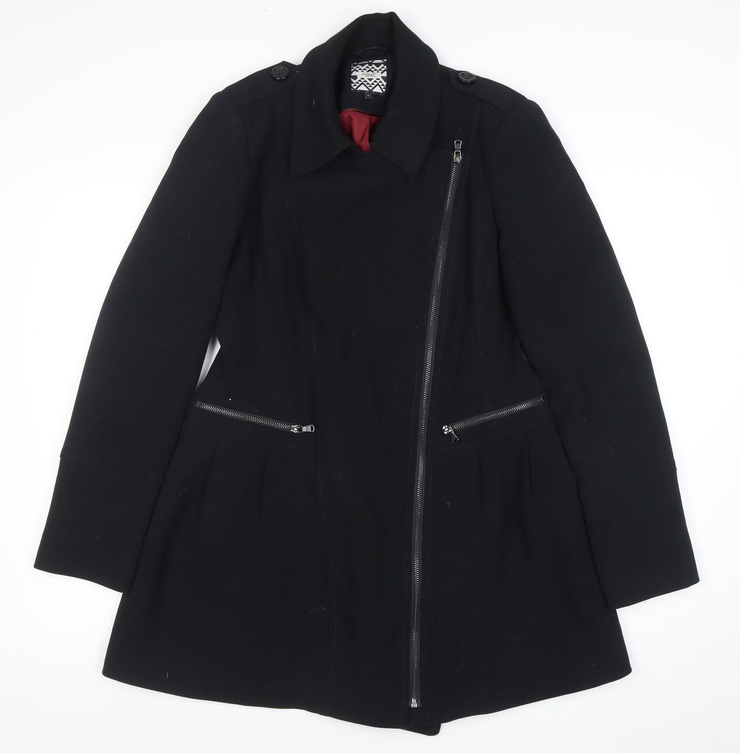 Next Women's Black Size 12 Motorcycle Style Mid-Length Coat