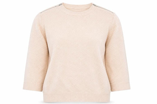 Wallis Women Beige Knit Zip Shoulder Jumper M 3/4 Sleeve