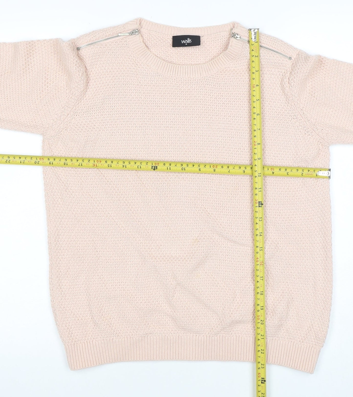 Wallis Women Beige Knit Zip Shoulder Jumper M 3/4 Sleeve