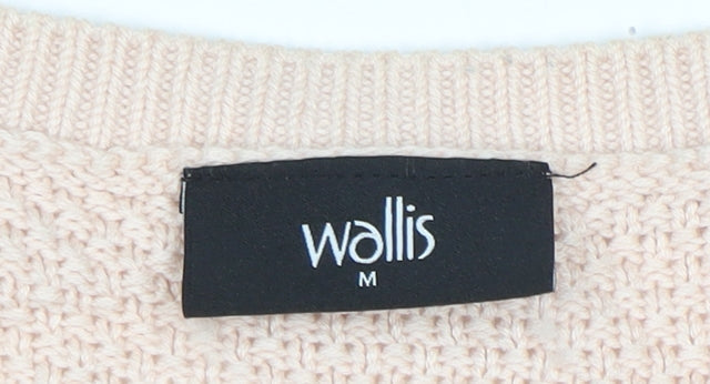 Wallis Women Beige Knit Zip Shoulder Jumper M 3/4 Sleeve
