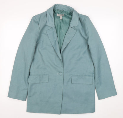 Additional front view of ASOS Women Teal Blue One-Button Long Blazer Jacket, size UK 6