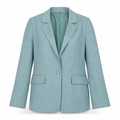 Front view of ASOS Women Teal Blue One-Button Long Blazer Jacket, size UK 6