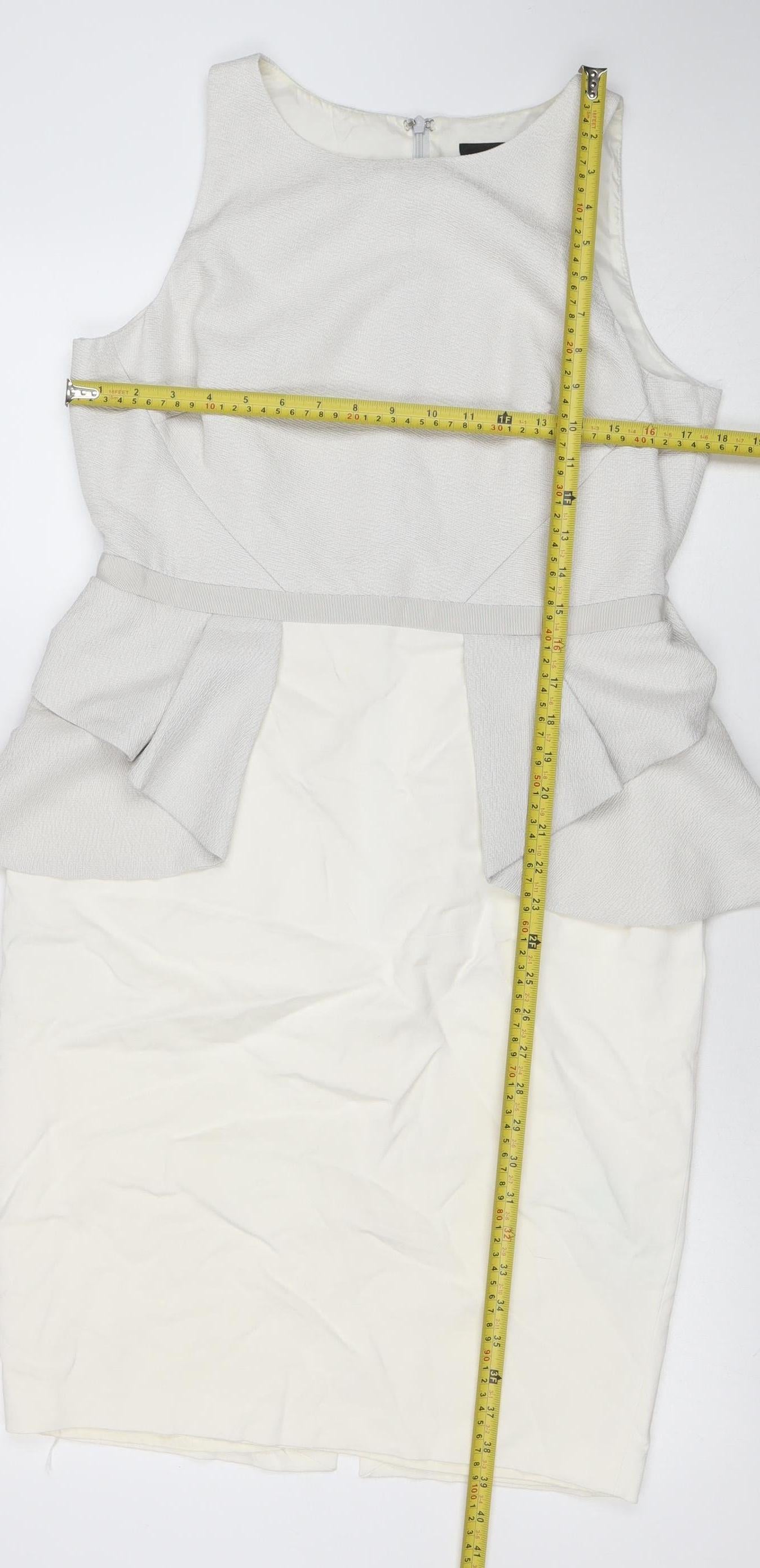 Coast Women's Ivory Sleeveless Peplum Knee Length Dress Size 14