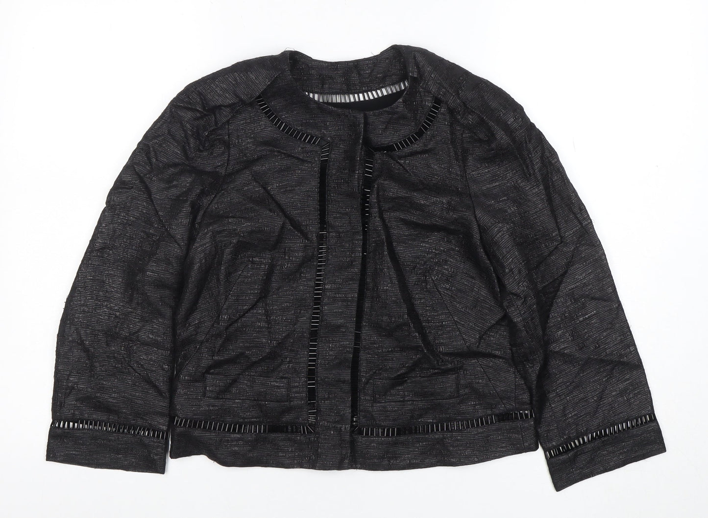Jaeger Black Women's Size 8 Collarless Short Jacket