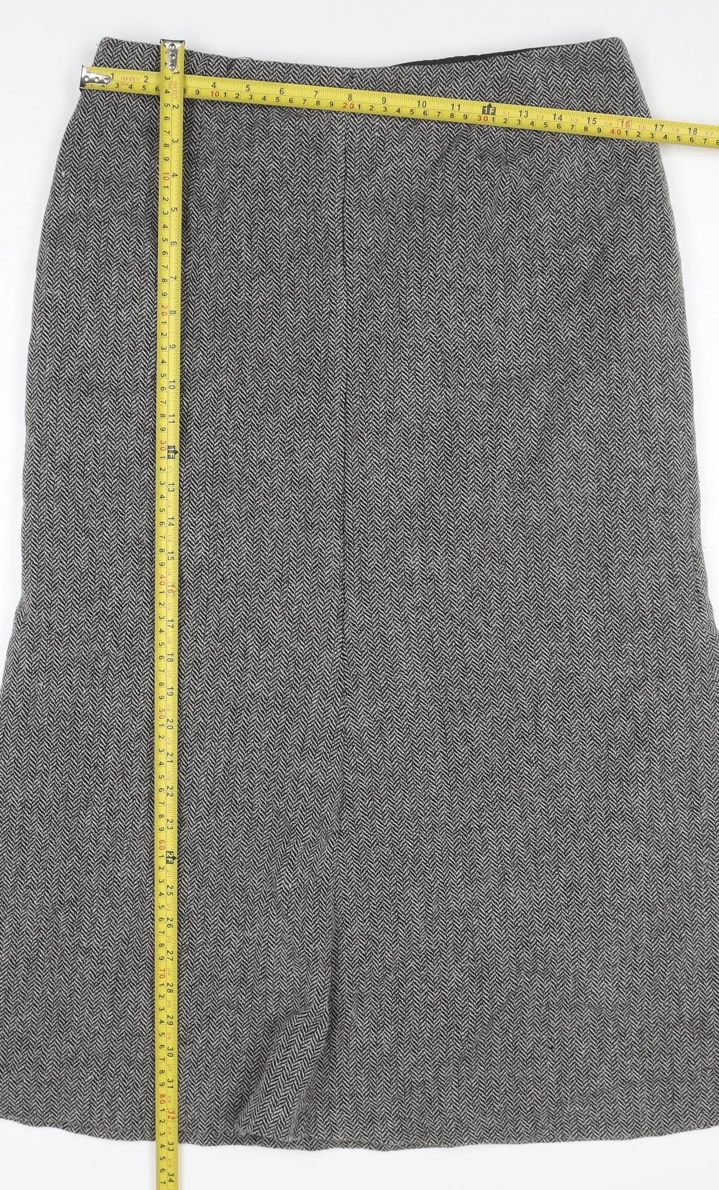 Marks and Spencer Womens Grey Wool Tweed Midi Pencil Skirt Size 14