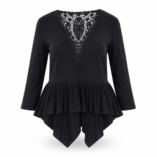 Front view of Roman Women’s Black Lace Back Wrap Jumper Viscose Blend, size UK 14