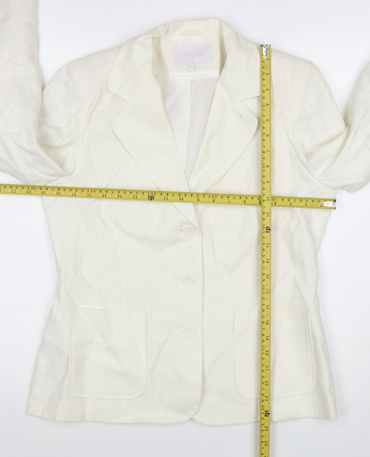 Evie Women's Ivory Linen Blend Blazer Size 12 Tailored Jacket