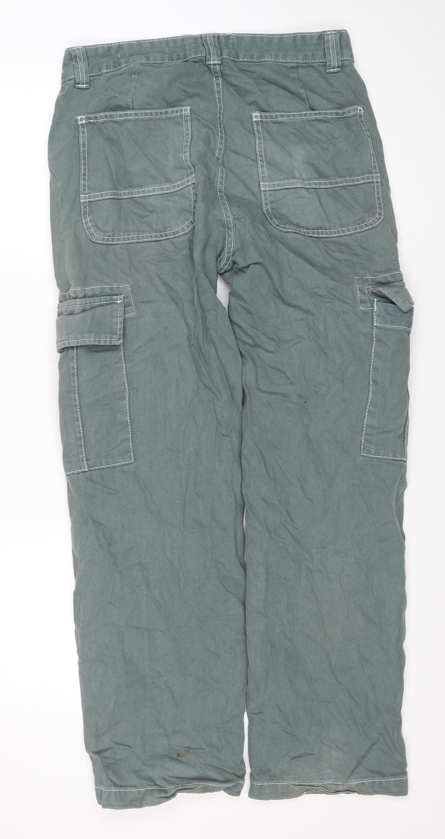 Bershka Men’s Green Wide-Leg Cargo Jeans Size 30