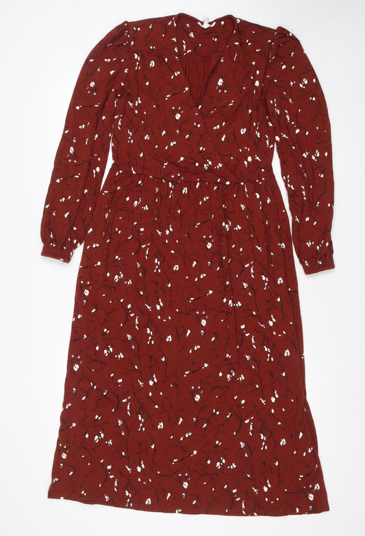 Thought Womens Red Floral Fit & Flare Midi Dress Size 10
