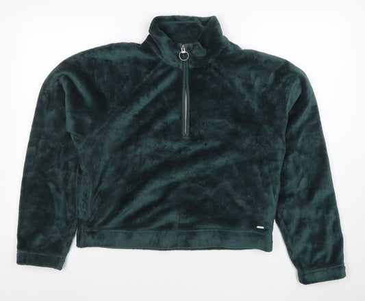 Hollister Women's Green Fleece 1/4 Zip Pullover Sweatshirt M